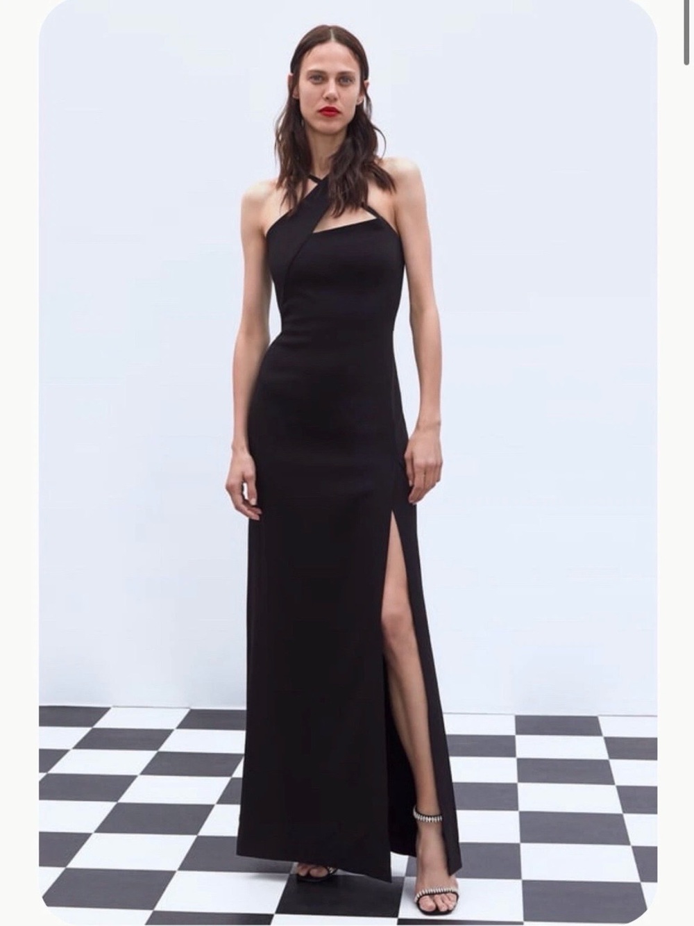 NWT Zara Black One-Shoulder Evening Gown with Thigh Slit size S